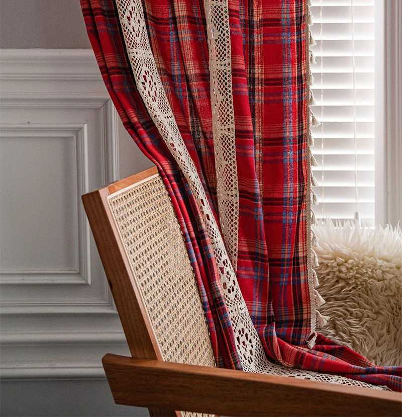 Christmas Christmas Green Plaid Yarn-dyed Curtain Semi-shading Bay Window Curtains for Kitchen Living Room Bedroom Home Decoration Y251126
