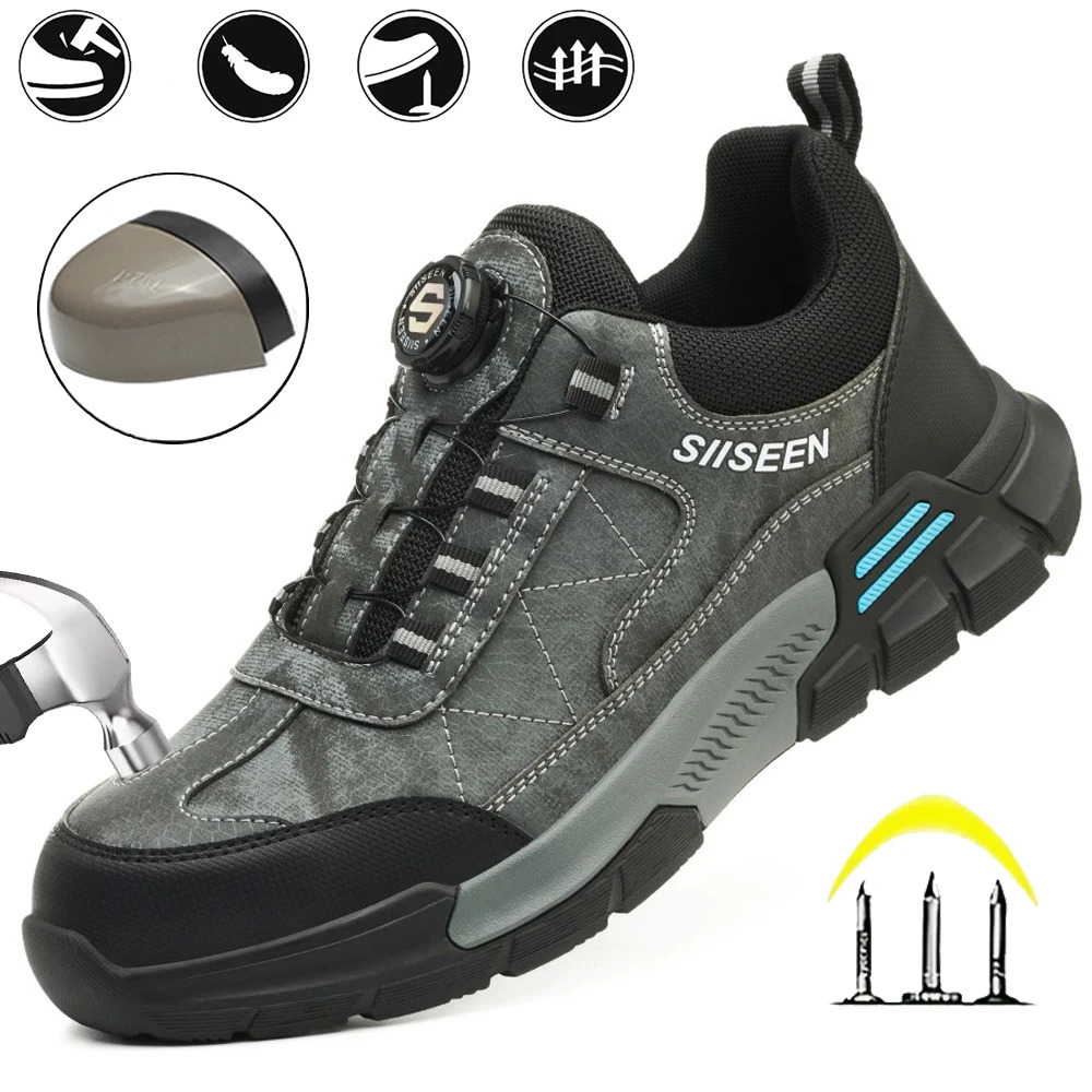Mens Steel-Toed Safety Shoes With Anti-Crush Anti-Puncture And Anti-Slip Soles Fashionable Button Industrial Work Shoes 251126