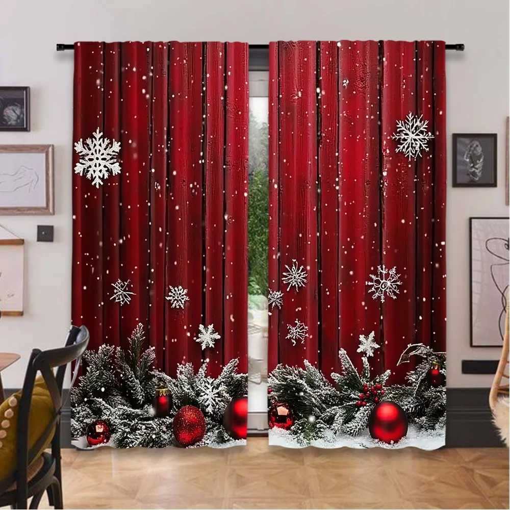 Curtain Christmas 2D flat printing 2pcs Merry Christmas Party Curtains Festive snowflakes and pine branches Digital Printed Polyester Drapes Y251126