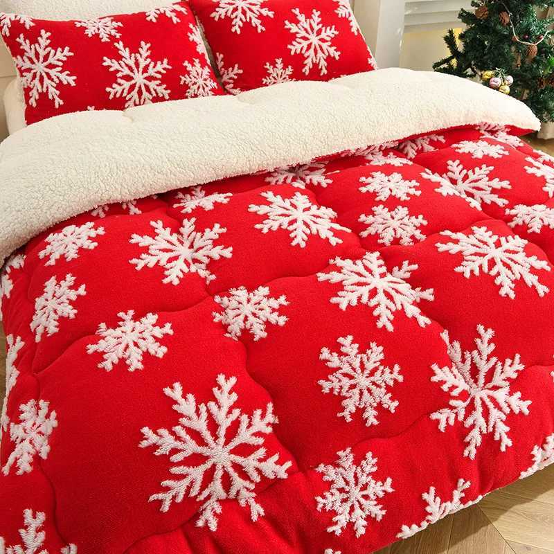Christmas Christmas Style Thick Winter Blanket for Bed Soft Warm Snowflake Fleece Comforter Double Size Faux Lambswool Sleeping Blankets Y251126