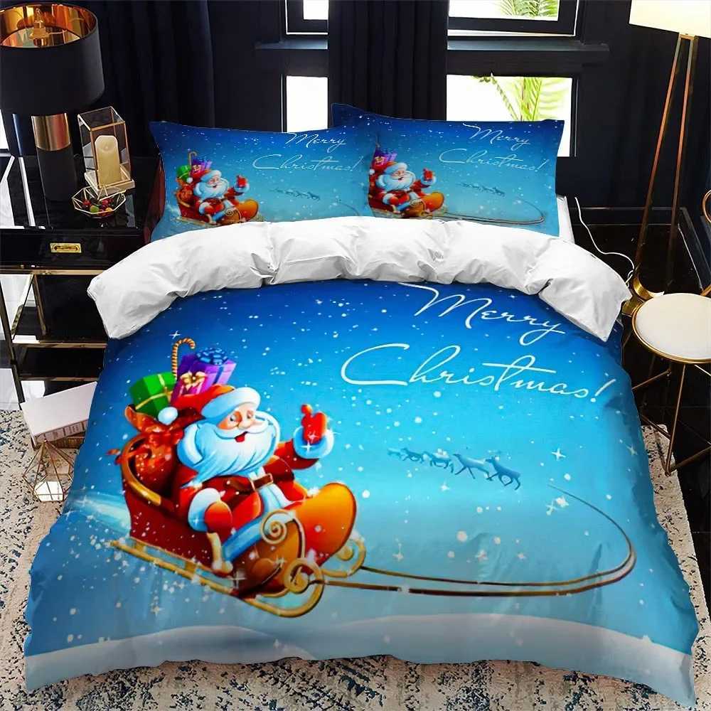 Christmas Christmas Polywster Duvet Cover Set King Queen Size Winter Red Santa Claus Gift Merry Christmas for Boys Girls Teens Bedding Set Y251126