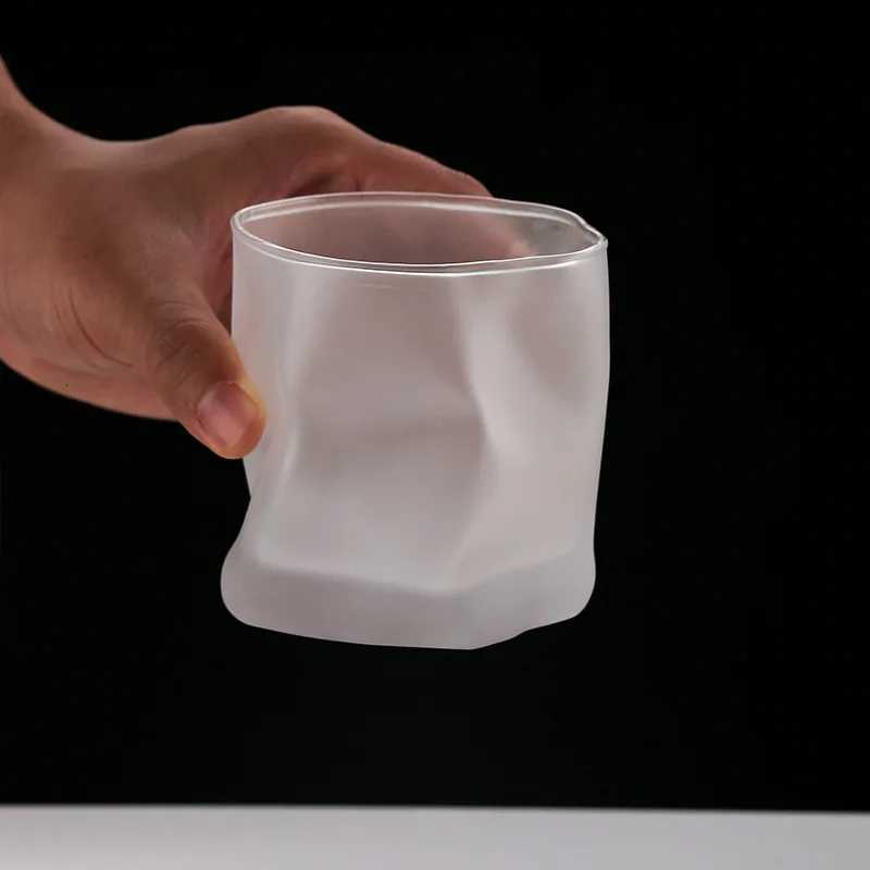 280ml Glass Irregular Cups Creative Twisted Grain Cup Abnormal Shape Frosted Transparent Golden Edge Whiskey Glass Wine Glasses C251126