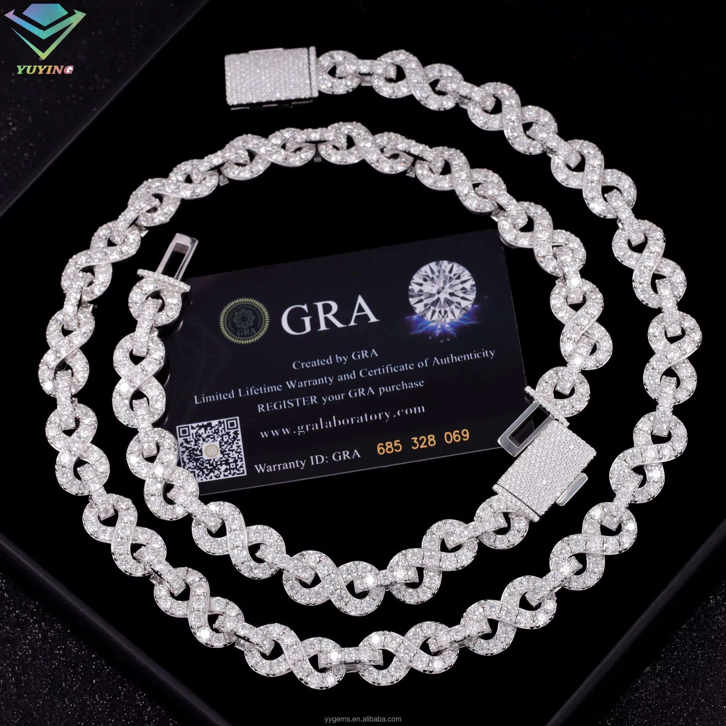 Yu Ying Infinity Style Mossanite Cuban Link Chain for Men Hip Hop Jewelry 925 Solid Silver Necklace for Rapper Fashion Jewelry