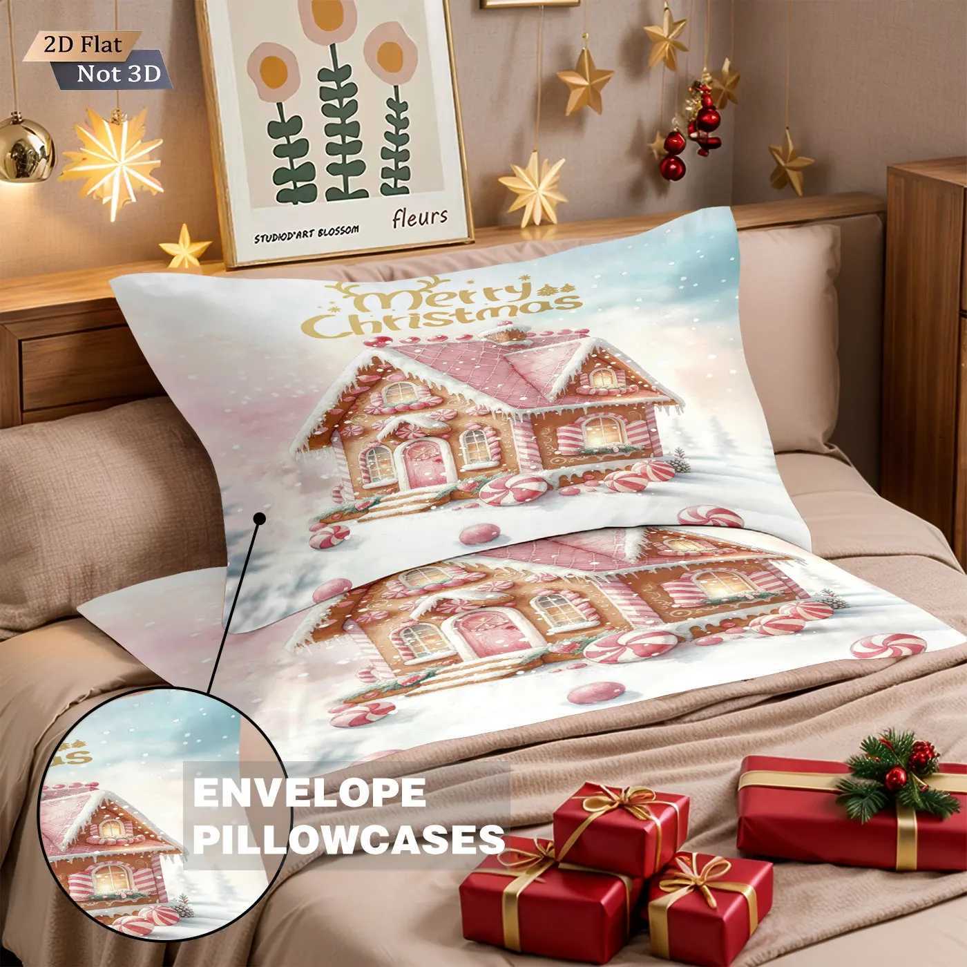 Christmas 3pcs pink romantic Christmas cottage Merry Christmas print choreless bedding set multi size bedroom bedding holiday decoration Y251126
