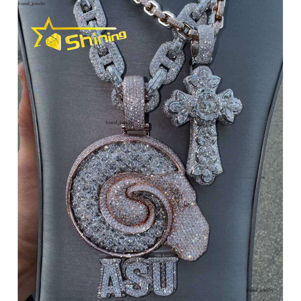 Ice out VVS Moissanite Hip-Hop Accessories Men's Pure Sier Gold-Plated Letter Silicone Stone Iced Pendant