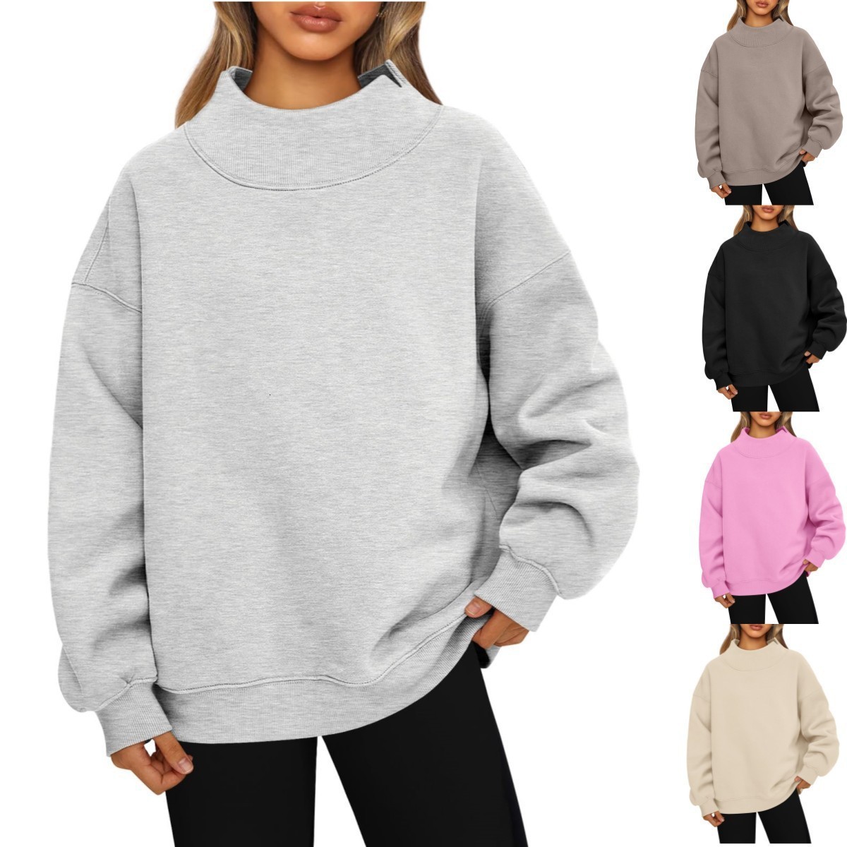 2025 Womens Sports Sweatshirt Long Sleeve High Neck Pullover Sweatshirt Casual Hoodie Fleece Top for Women 250819