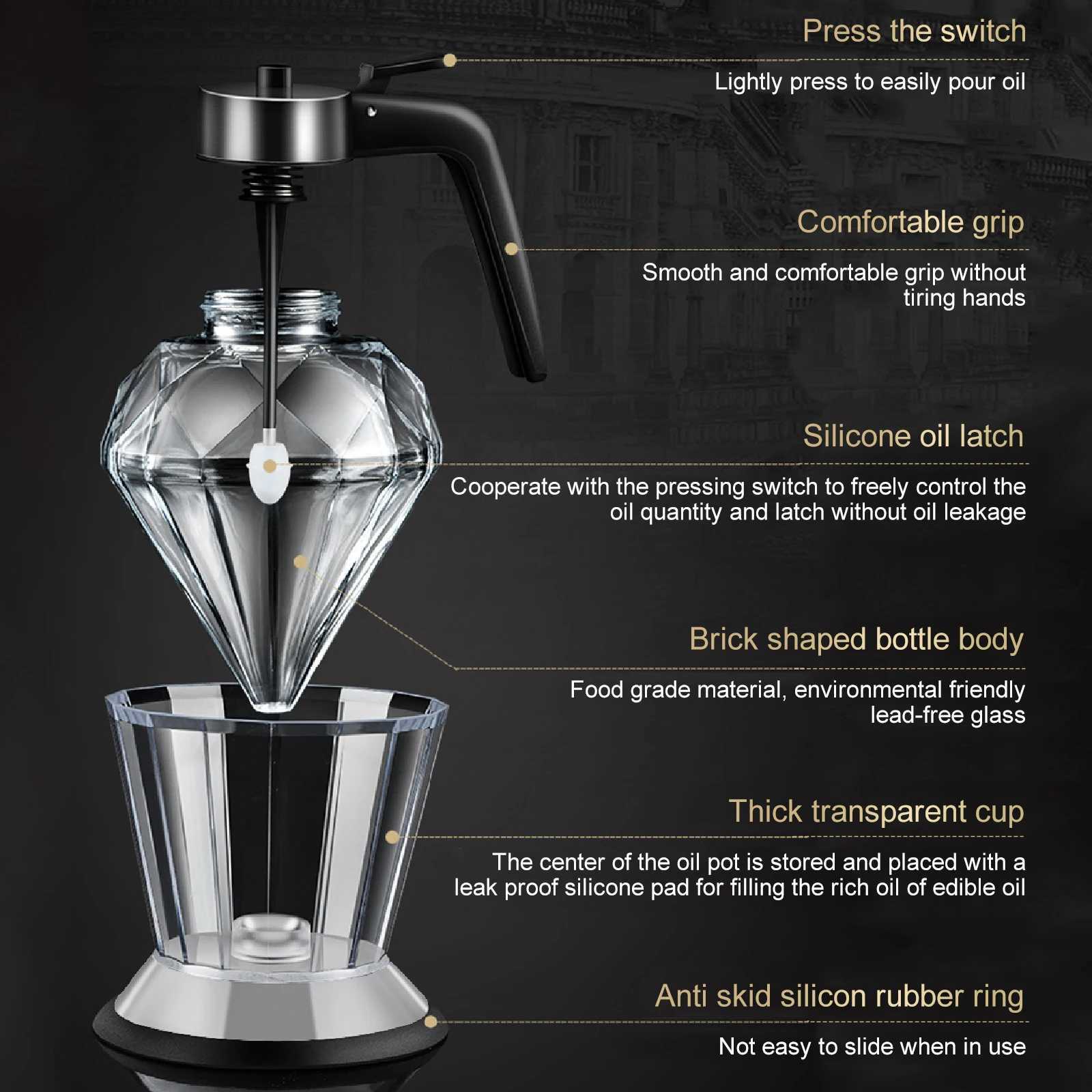 200ML Diamond Shaped Glass Honey Dispenser with Stand Large Capacity Oil Dispenser Multi-functional Oil Bottle Vinegar and Sauce Y251126