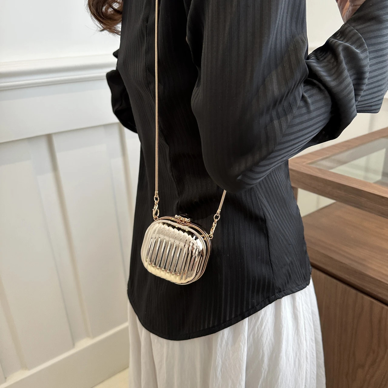 Golden Acrylic Dinner Bags Fashion Shoulder Bag Mini Handbag Chain Mouth Red Bag 250425