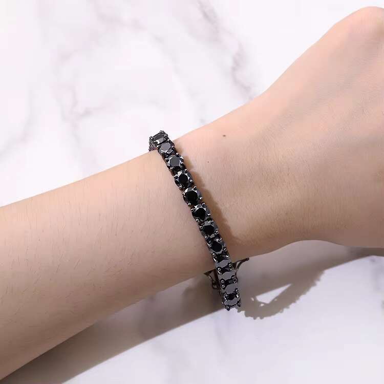 Yu Ying Black Mossanite With Black Gold Plated Tennis Chain 2---5mm Wide Tennis Silver Chains for Men Women Bracelet Necklace