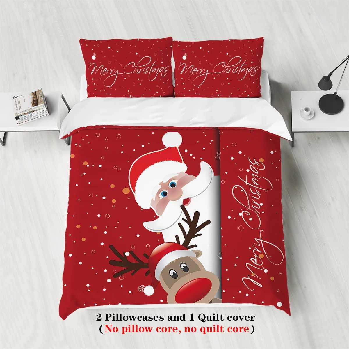 Christmas 3-piece Christmas themed Santa Claus print 1 duvet cover2 pillowcases no core soft and comfortable bedding set Y251126
