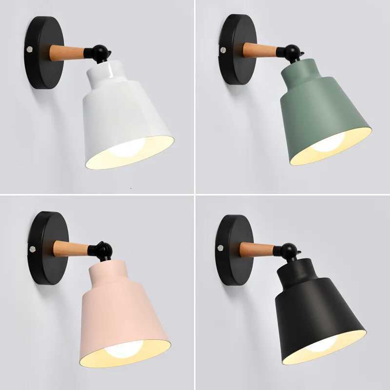Nordic solid wood bedroom wall lamp modern minimalist Macaron LED wall lamp living room corridor bedside wall lamp M251126