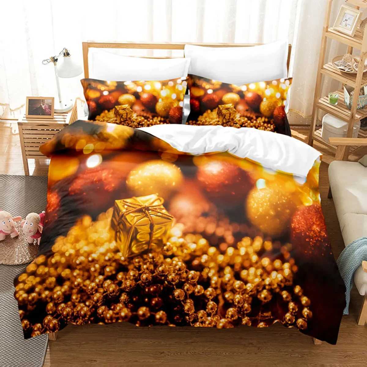 Christmas Christmas Duvet Cover Queen King Golden Christmas Tree Blue White Bedding Set Warm Christmas Gifts Room Decoration Children Kids Y251126