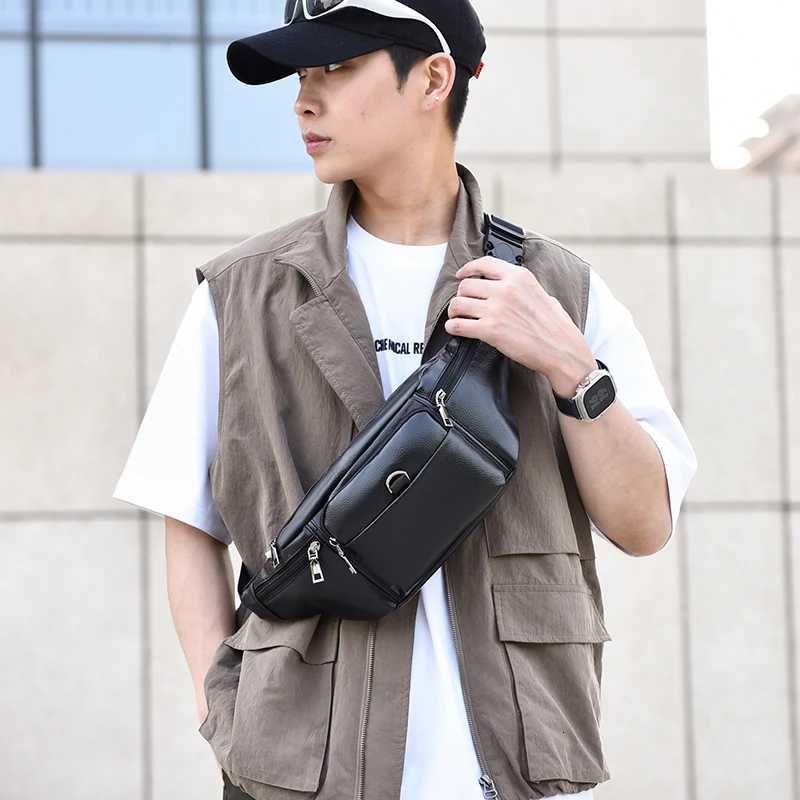 Mens Leather Waist Bag - Retro Fanny Pack Sling Chest Bum Bag Crossbody Hip Belt Casual Fashion Durable StylishT251126