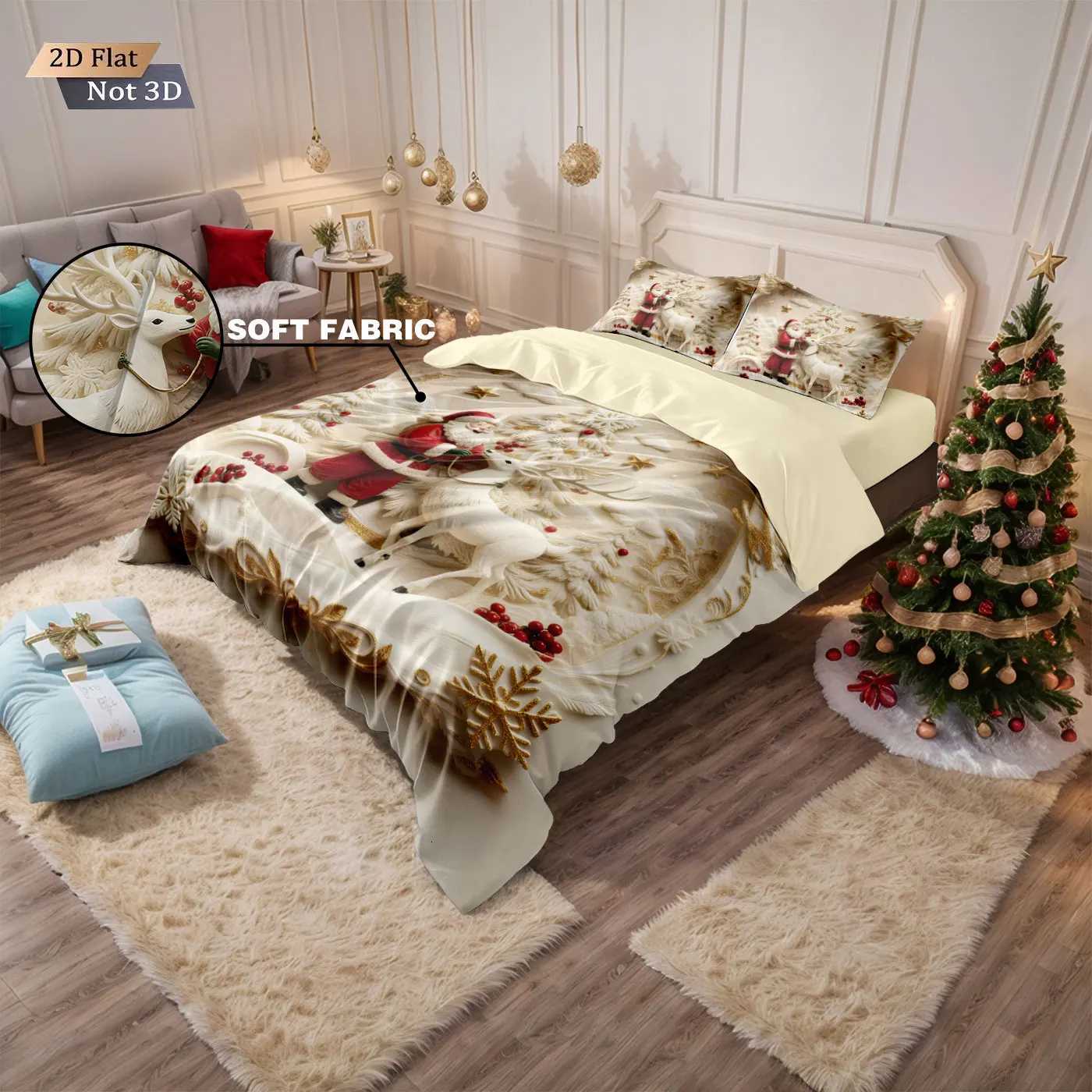 Christmas 3 imitation relief Santa Claus Merry Christmas print coreless bedding set multi size bedroom bedding decoration machine washable Y251126