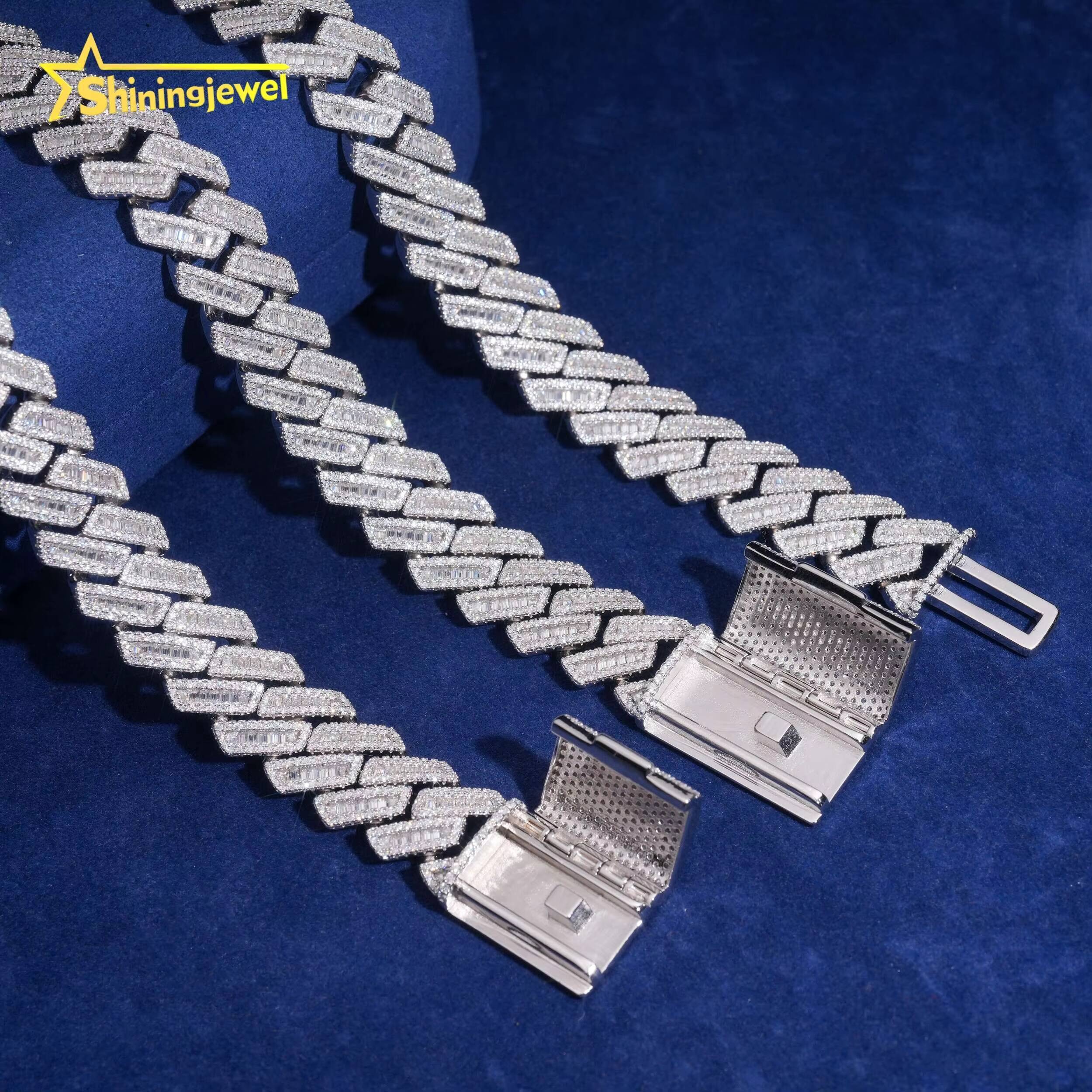 US Local Fast Shipping Cuban Link Chain 18mm S925 Pass Diamond Test VVS Baguette Moissanite Diamond Cuban Necklace Men Jewelry