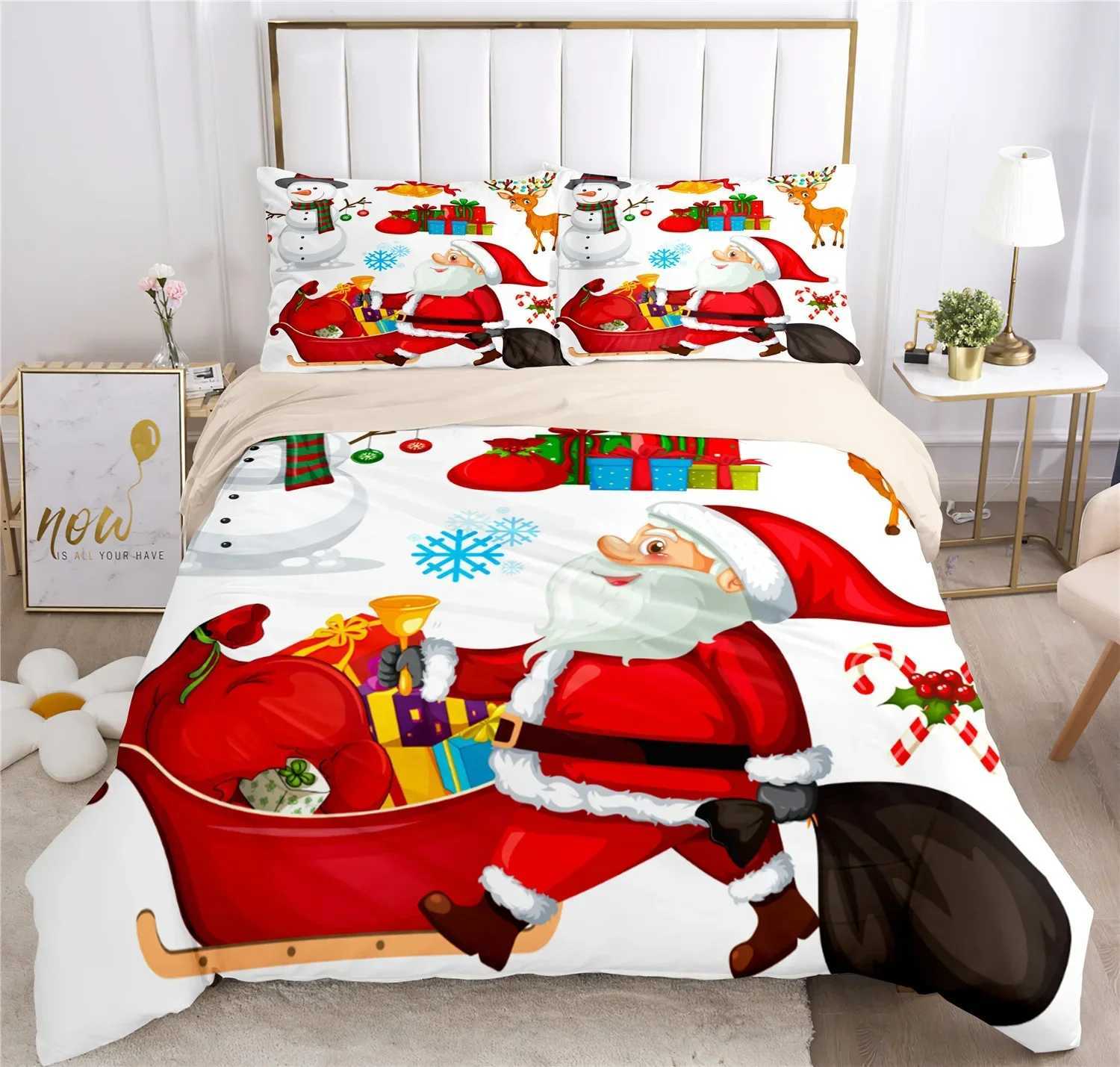 Christmas Happy Christmas Bedding Set 3D Printed Santa Claus Duvet Cover Set King Queen Double Size Kids Bedding Set No Bed Sheet Gifts Y251126