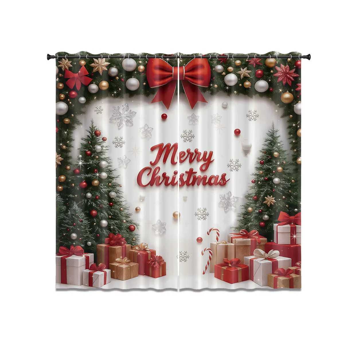 Curtain Christmas 2pcs Merry Christmas tree print blackout curtains thermal insulation multiple sizes living room holiday decoration Y251126