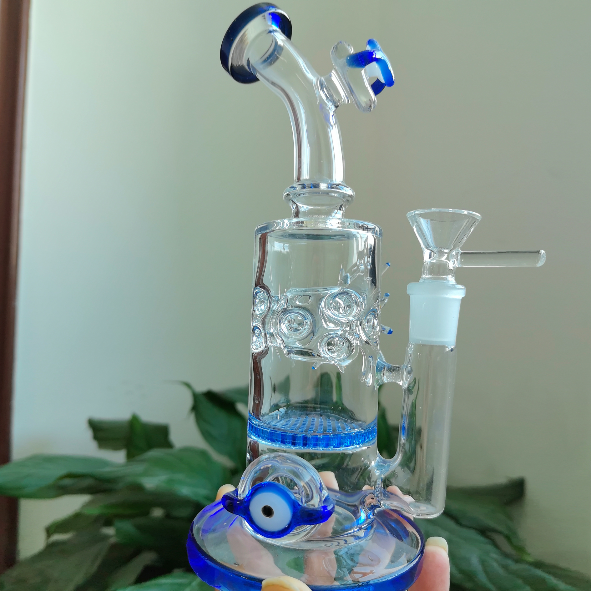 8.6inchs Small glass Water Bongs Hookahs Recycler Bubbler Smoking Glass Water Pipes Oil Bong Honeycomb Perc With 14mm Bowl