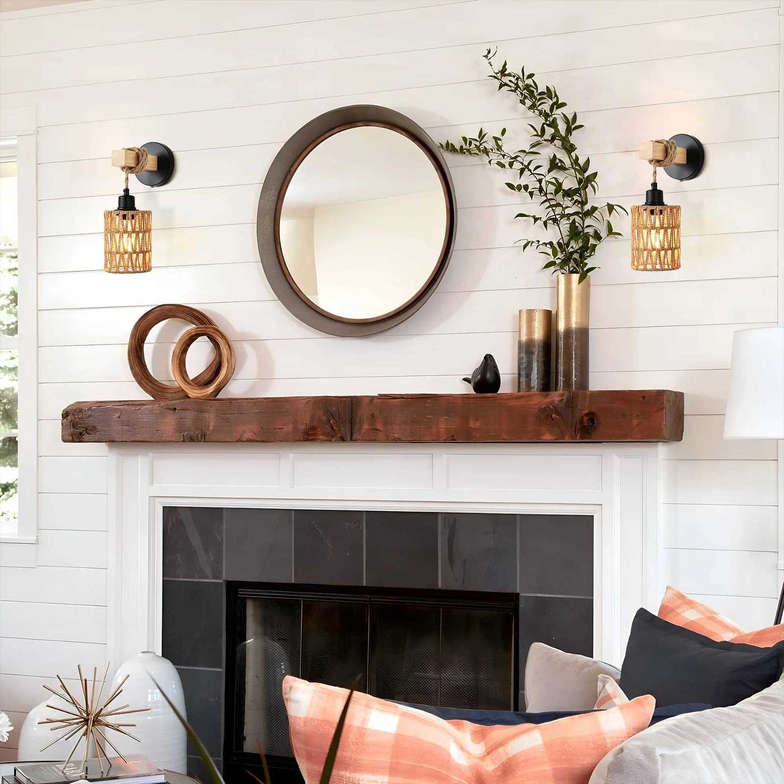 Easy Install Rattan Wall Sconces Wall Lights with Dimmable Boho Wall Mount Light Fixtures Wicker Wall lamp for Bedroom Nursery M251126