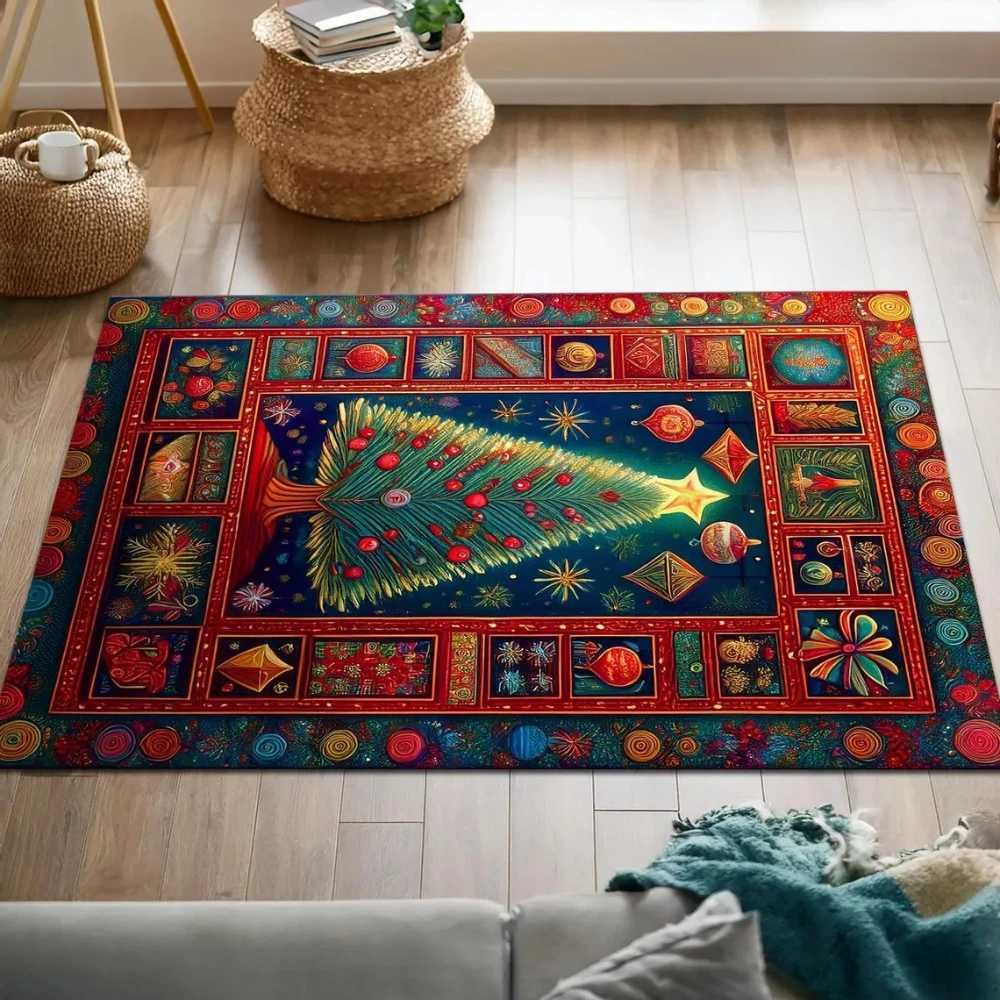 Festive Christmas Doormat Stocking Candy Snowman Tree Design FloorMat for Living Room Bedroom Holiday Decor Winter Seasonal GiftM251126