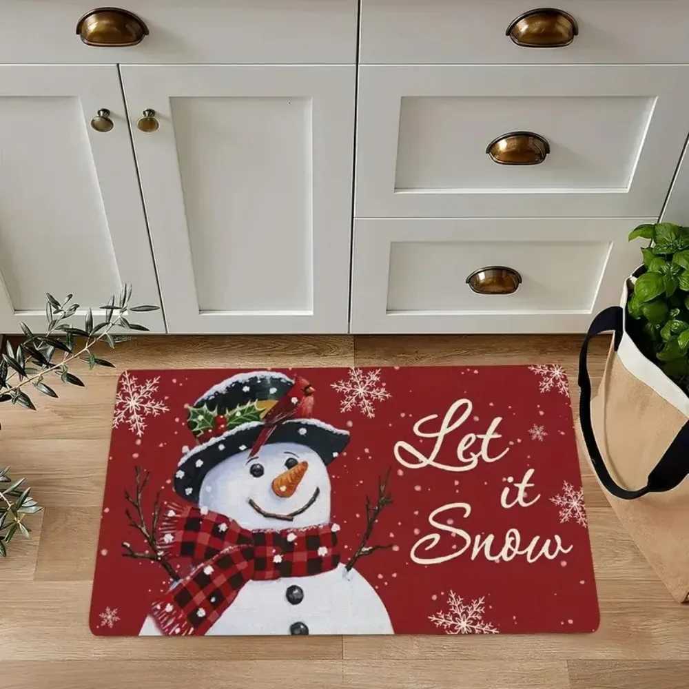 Snowman Welcome Floor Mat With Snowflakes And Hearts Winter Doormat Non-Slip Indoor/Outdoor Entry Mat Home Christmas Decor RugM251126