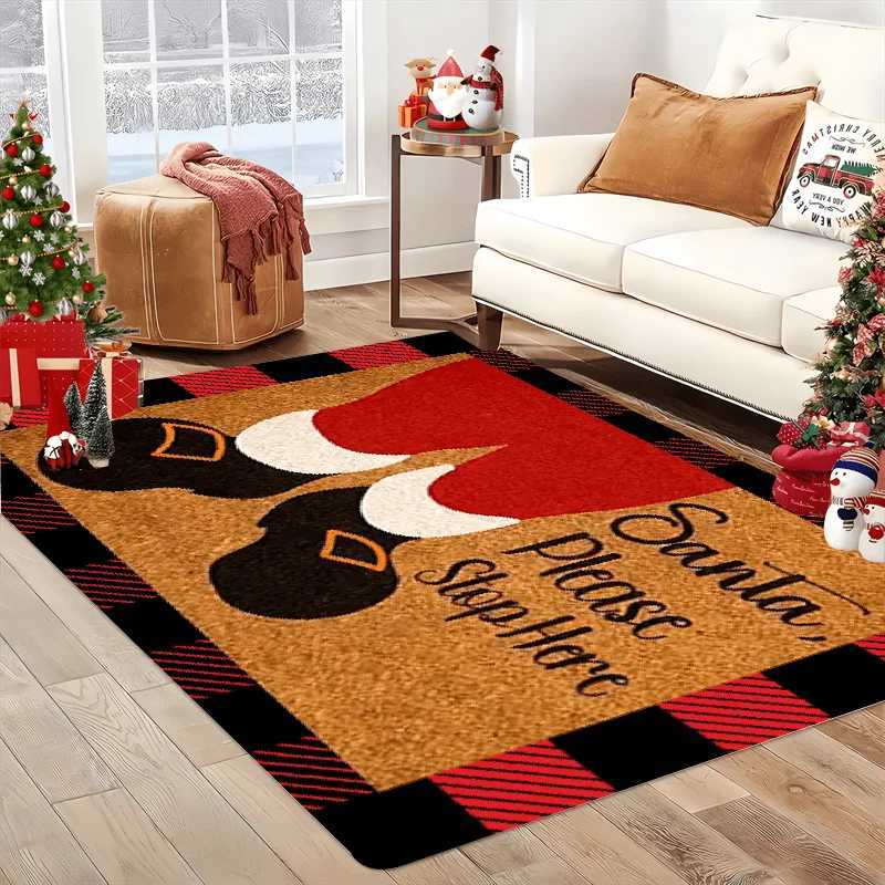Santa Claus Welcome Doormat Flannel Non-Slip Indoor Outdoor Mat for Kitchen Laundry Bathroom Holiday DecorM251126
