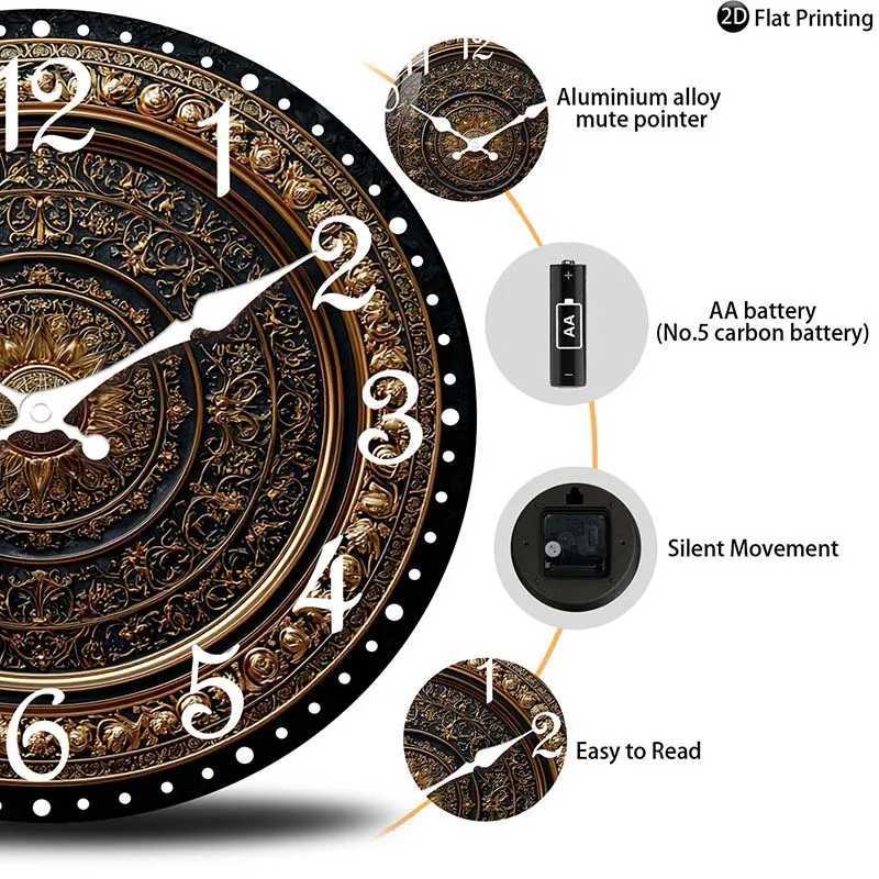 Wooden Silent Wall Clock nate gold wall clock intricate patterns Quartz Analog Clock FarmhouseOffice Idea Christmas Halloween C251126