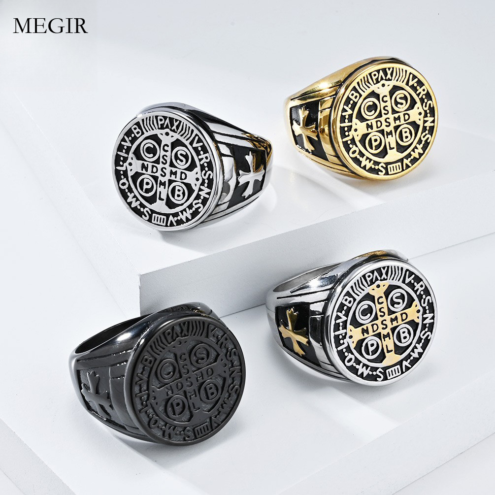 Luxury Brand Designer Jewelry European And American Retro Style The Exorcist Stainless Steel Cross Ring Niche Personality Punk Men's Jewelry