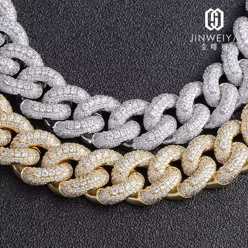 Factory Customization 925 Silver Miami Cuban Link Chain 18mm-24 Inch Moissanite Necklace