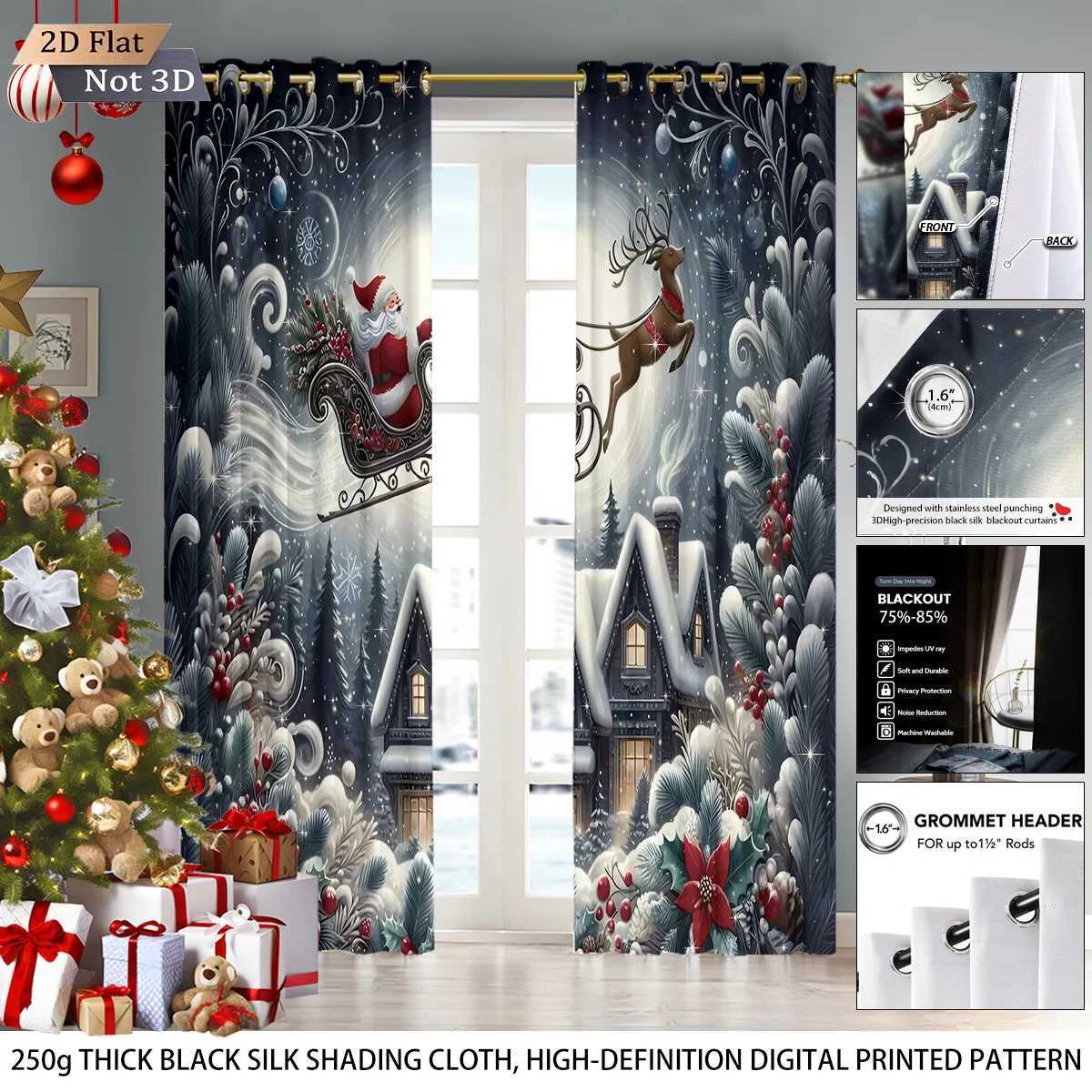 Christmas 2pcs Merry Christmas Santa Claus print blackout curtain multiple size living room insulation holiday decoration machine washable Y251126