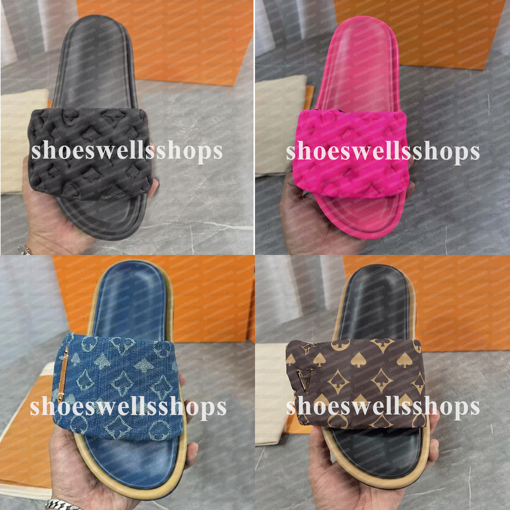 Designer Slipper Slides Pool Pillow Men lvities Sandals Women Platform Slipper Classic Brand Summer Beach Scuffs Flat Comfort Mule Denim Embossed Slide Soft Sandal