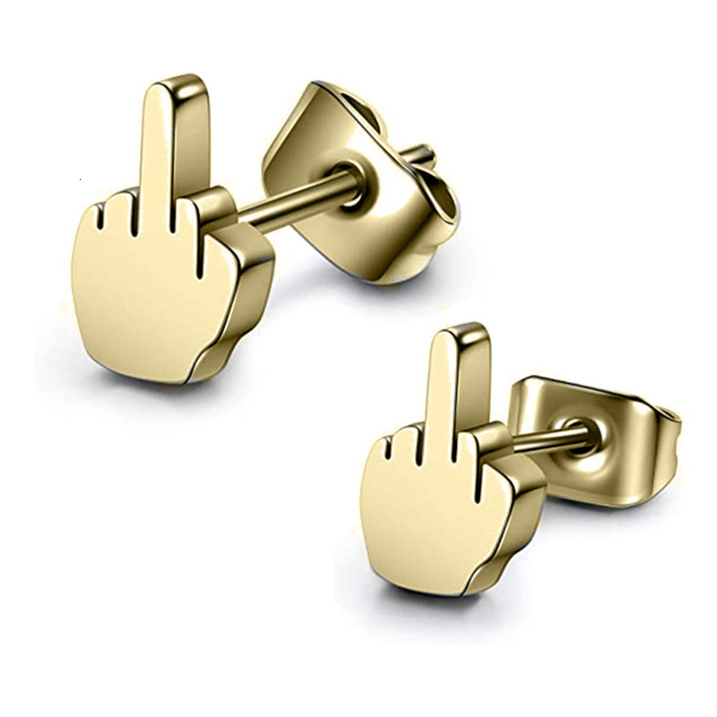 Xinghe New Product Stainless Steel Men's and Women's Punk Titanium Plated Ear Accessories Middle Finger Bow Earrings