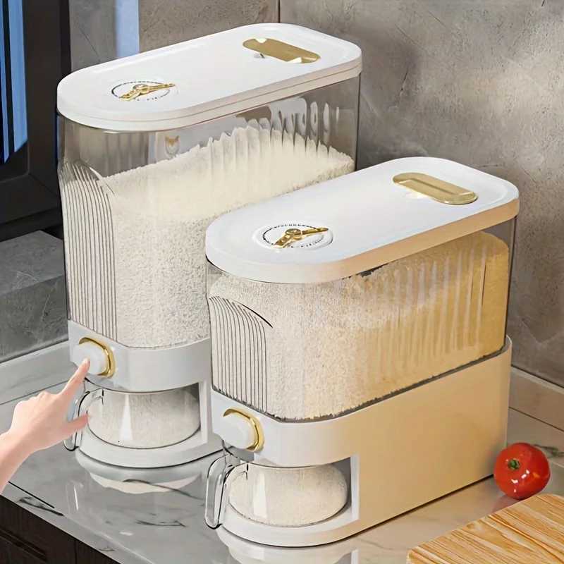 Large Capacity Rotating Rice Dispenser With Divider - Waterproof Moisture-Proof And Insect-Proof Grain Storage Container Suit Y251126