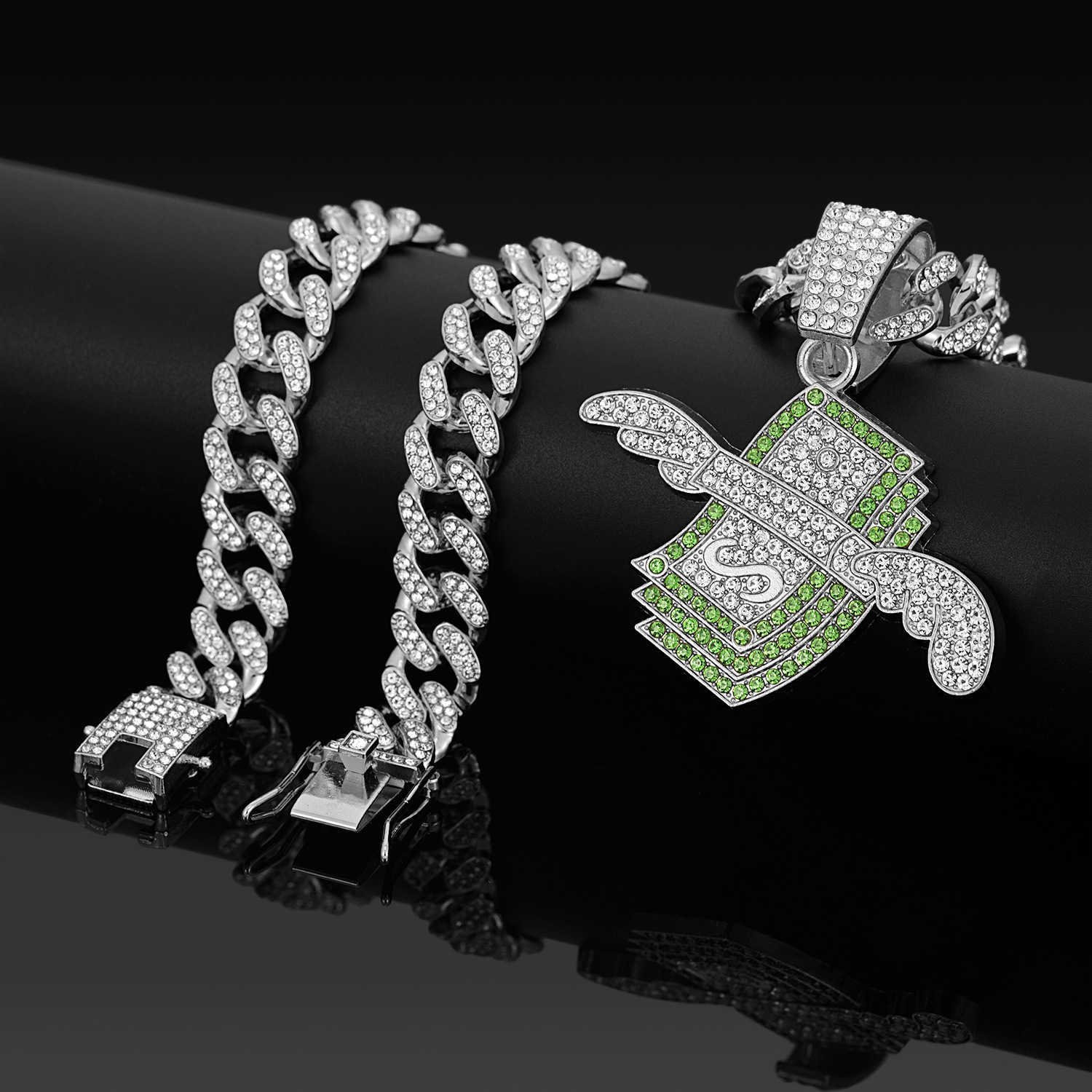 American Flying Wings Dollar Diamond Engraved Alloy Hip-Hop Pendant Necklace Beard Clip Cuban Chain Jewelry X250224