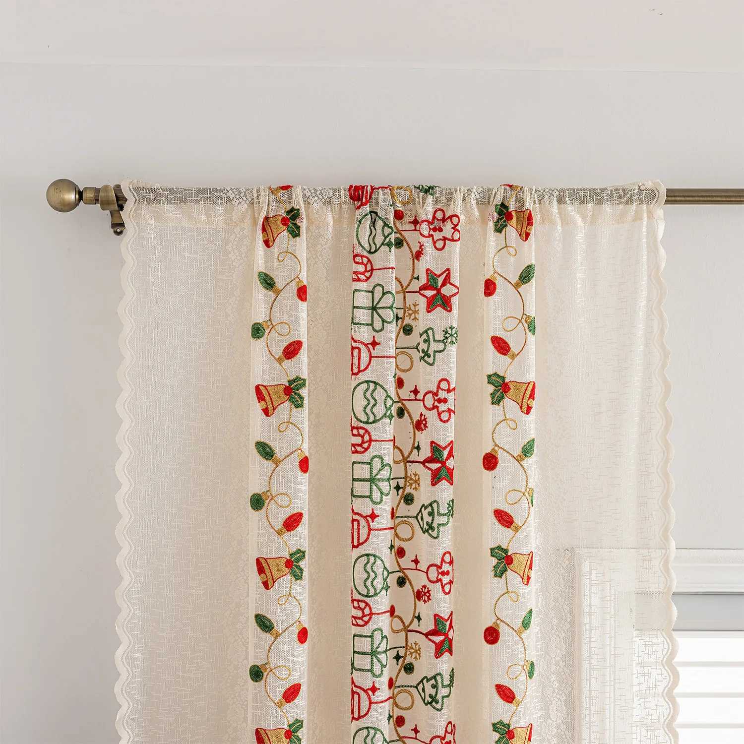 Curtain Christmas 1pc Christmas Pattern Curtains for Home Xmas Themed Window Drapes with Snowman Bell Gift Prints Holiday Decor Curtains Y251126