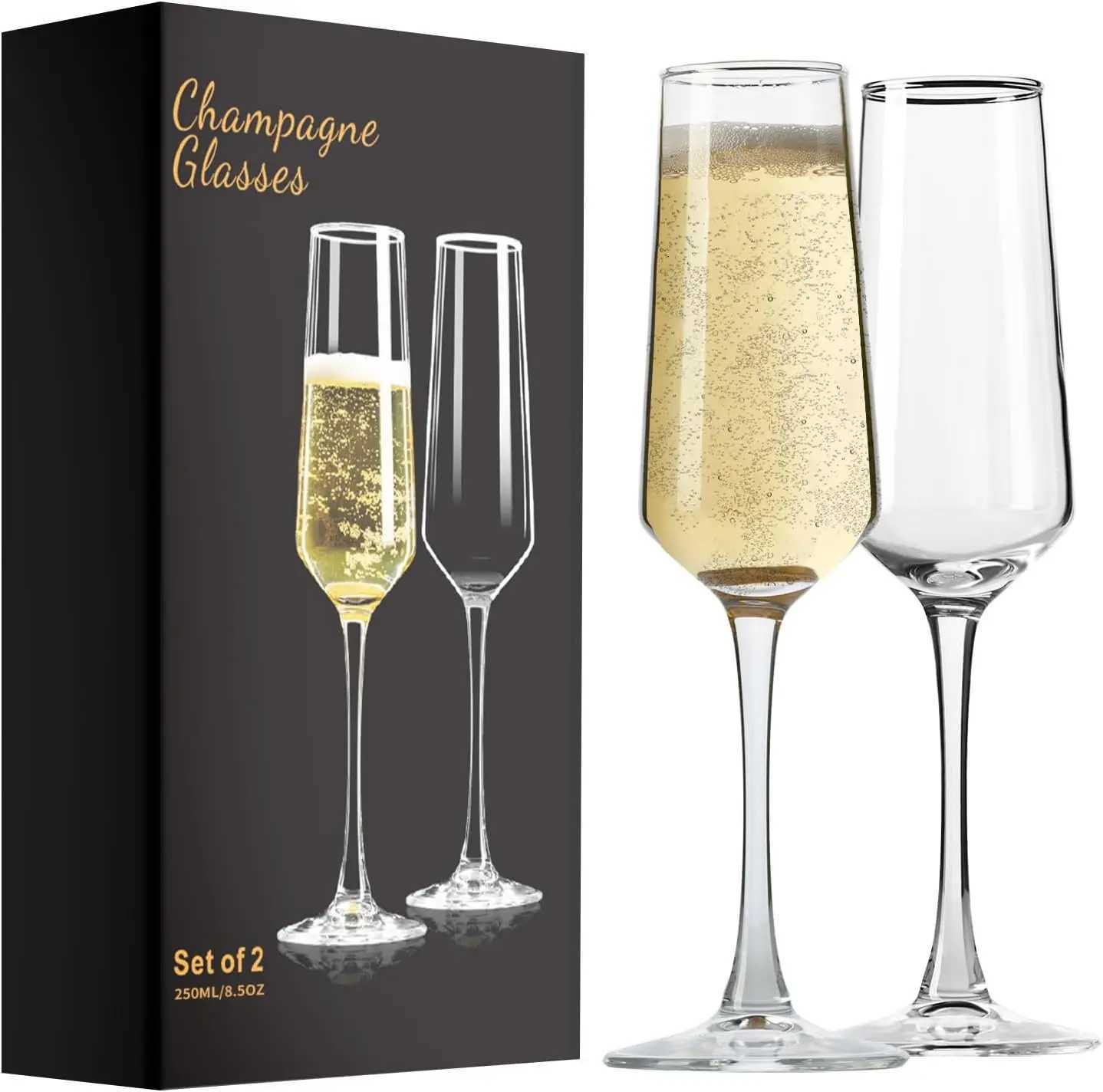 2 Pieces Luxury Crystal Champagne Flutes - Exquisite Stem Wine Glasses for Fall Celebrations Home Bars and Cocktail Parties C251126