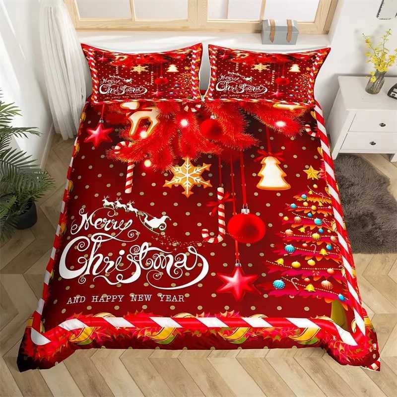 Christmas Cartoon Winter House Duvet Cover Cute Deer Animal Santa Claus Bedding Sets Christmas Theme Rustic Farmhouse Style Quilt Cover Y251126