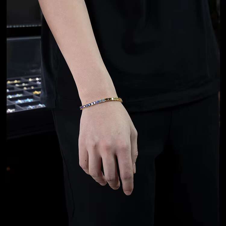 Polychrome Rainbow 3mm-6.5mm High Quality 5A CZ Diamond Real 925 Silver Bracelet Tennis Chain