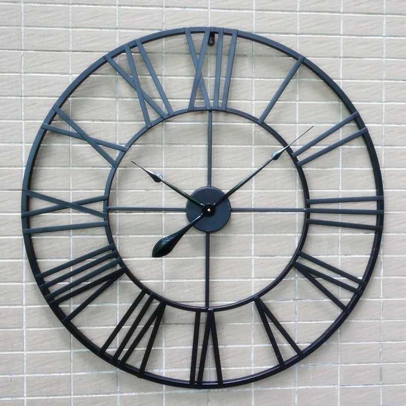 New 80 cm Modern 3D Large Retro Black Iron Art Hollow Wall Clock Roman Numerals Home Decor C251126