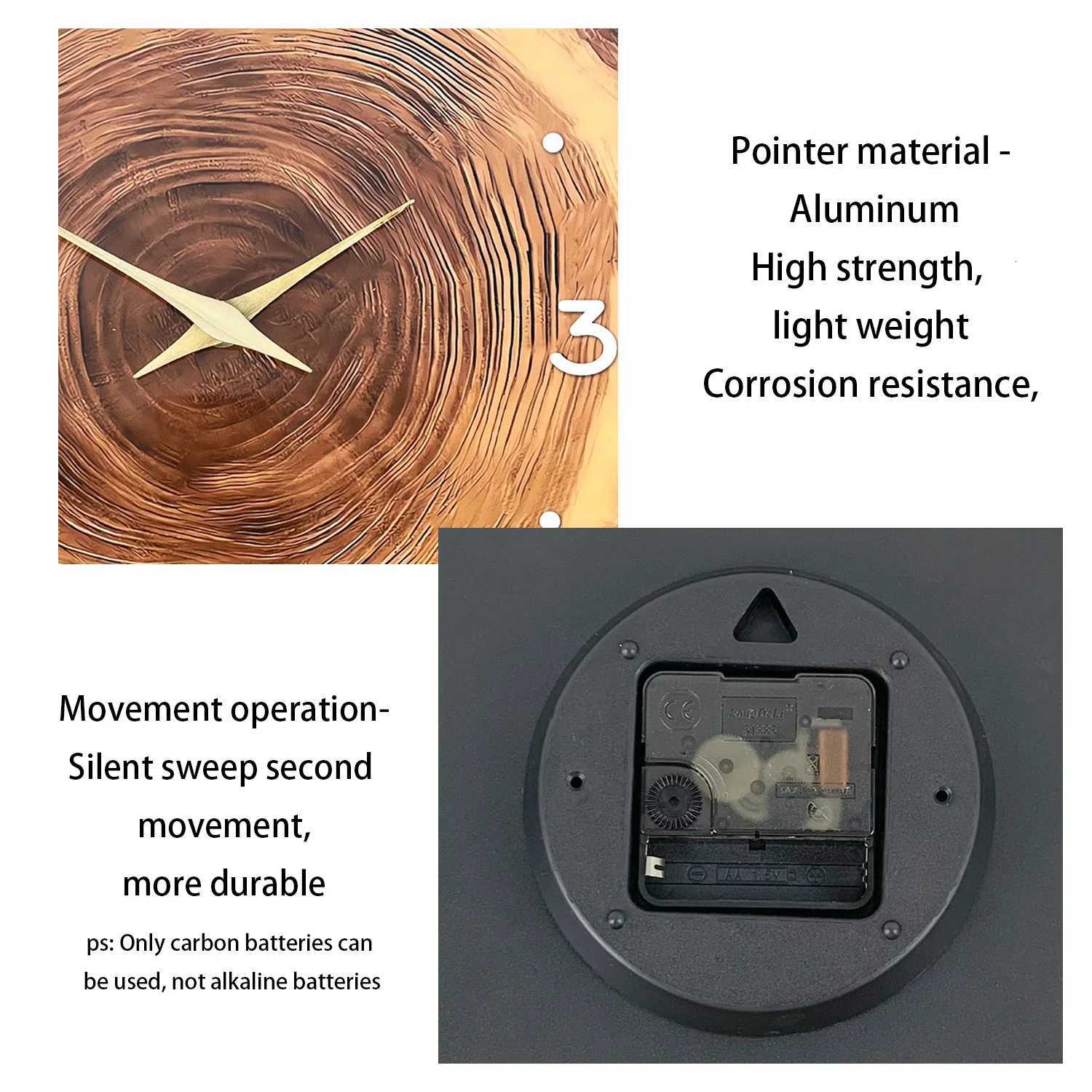 1pc wooden ring veneer wall clock flat wood cross section texture pattern solid wood pointer design wall clock silent clock C251126