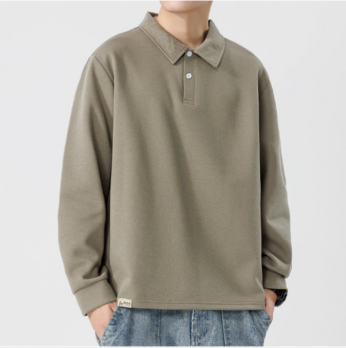 365 Men Long-sleeved Autumn and Winter Heavy Loose Solid Color Lapel Youth Casual