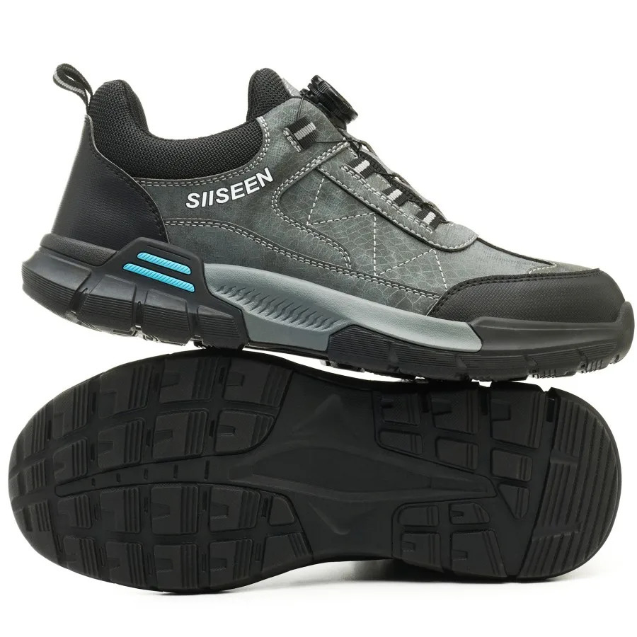 Mens Steel-Toed Safety Shoes With Anti-Crush Anti-Puncture And Anti-Slip Soles Fashionable Button Industrial Work Shoes 251126