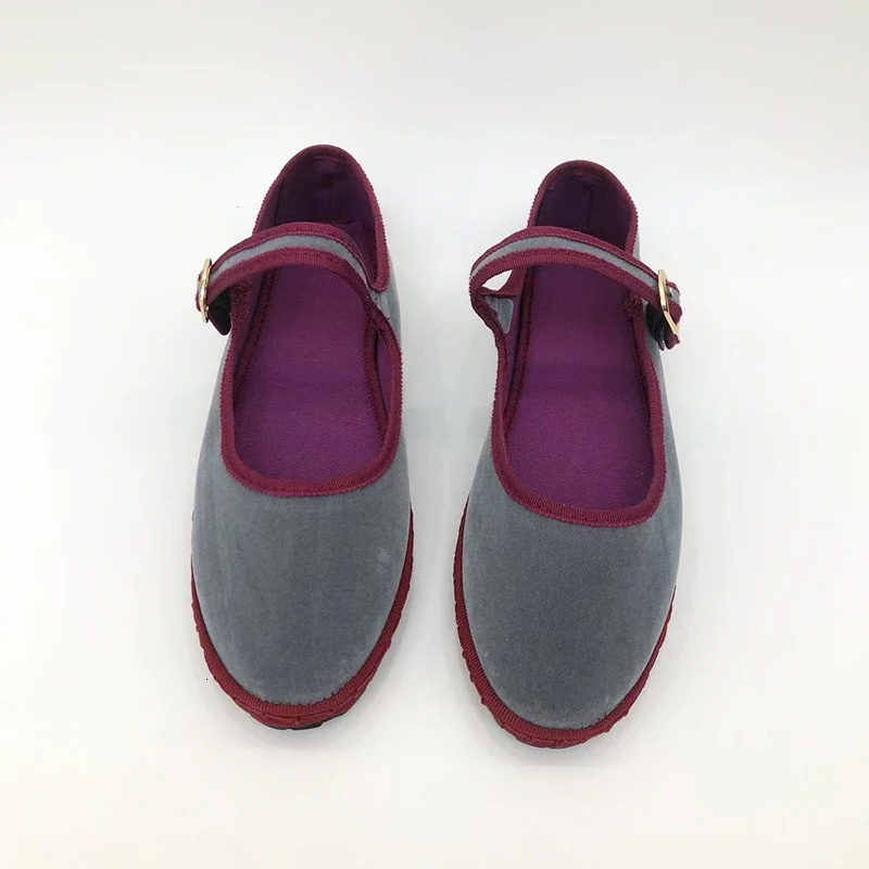 Gray Mary Jeans Flats Shoes Women Round Toe Hand Stitch Velvet Cloth Shoes Ladies Casual Soft Comfortable Ballet Shoes Loafers251126