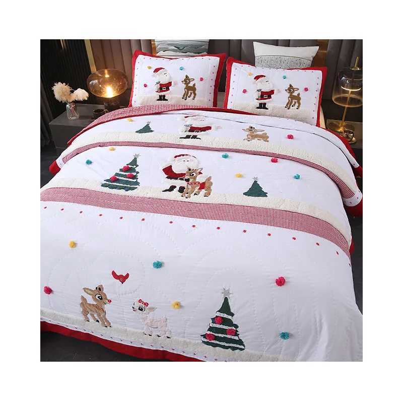 Christmas Christmas Handmade Applique Quilted Patchwork Bedspread for Kids 3PCS Cotton Quilt Set Lightweight Summer Comforter Pillowcase Y251126