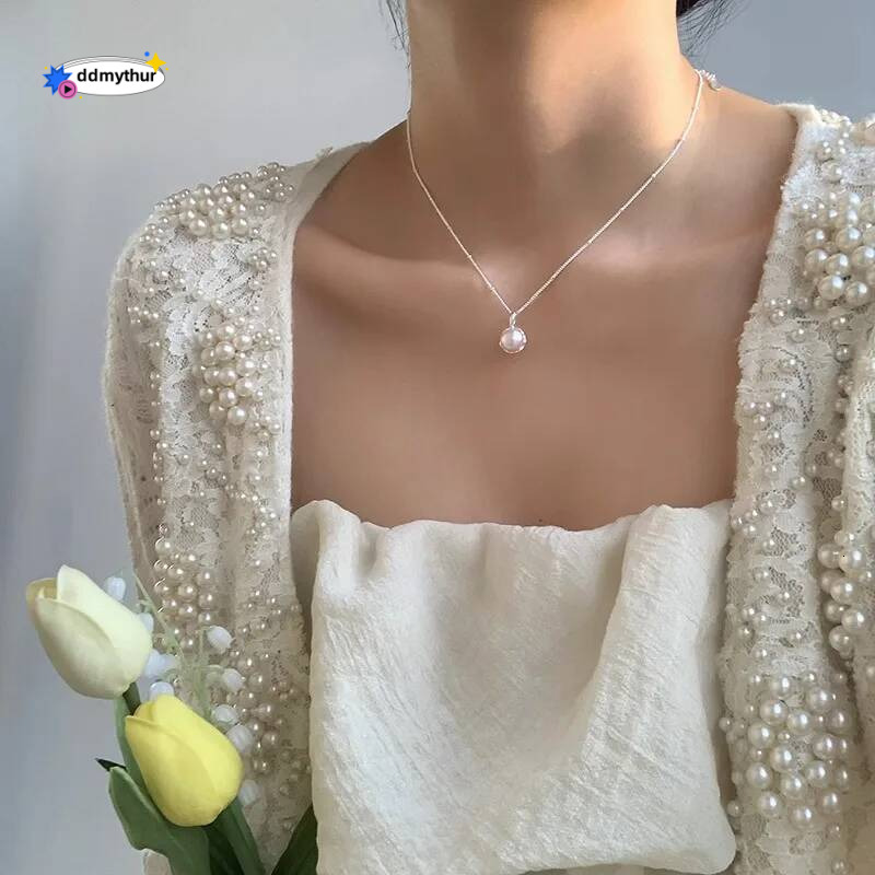 New Trendy Fashion Sier Pearl Simple Elegant Thin Chain Pendant Necklace for Women Girl Jewelry Dropship Wholesale ddmythur