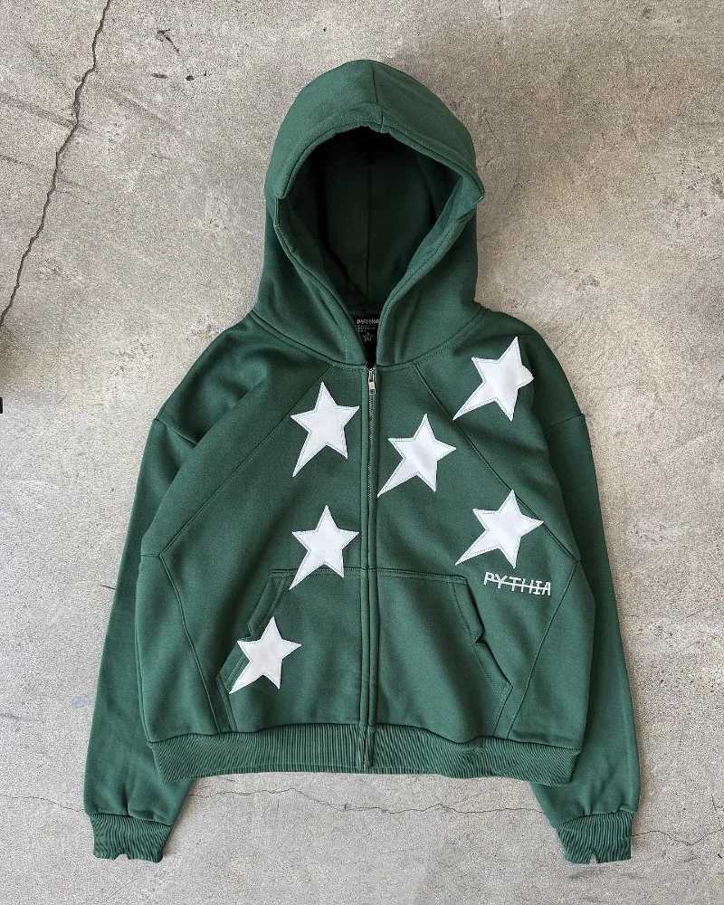 Y2K Harajuku New Fashion Star Patch Zipper Hoodie Women Gothic Hip Hop Popular Casual Couple Plus Velvet Padded Sports Sweater J251136