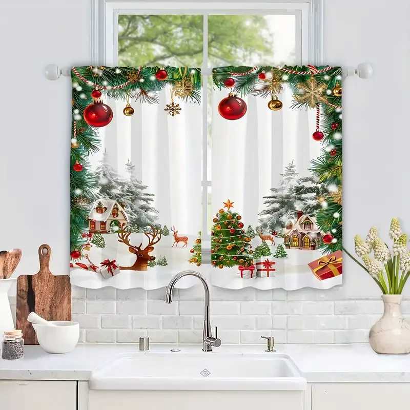 Curtain Christmas 2pcs Charming Christmas scene patterned curtains cute design filter polyester curtains for Christmas family windows Y251126