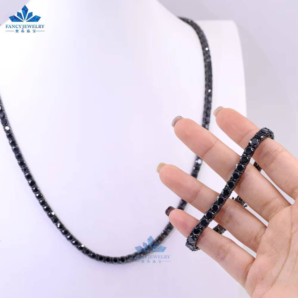 2MM 3MM 4MM 5MM 65MM S925 Silver Black Moissanite Chain Rhodium Plated Women Men Link Chain Moissanite Tennis Chain