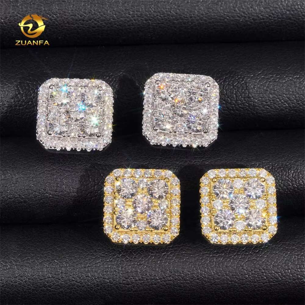 Big Luxury Iced Out Square Hip Hop Moissanite Diamond Mens Earring 925 Sterling Silver Earrings for Men