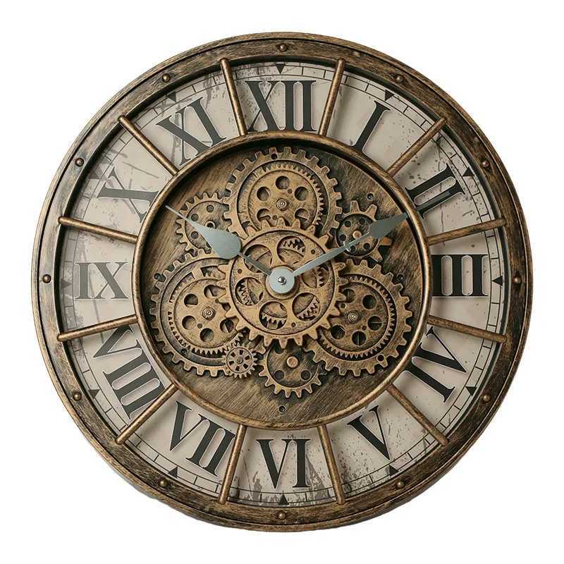 45cm Luxury Creative Wall Clock Vintage 3D Gear Rotating Design Art Wall Clock Home Large Index Silent Bedroom Decoration Clock C251126